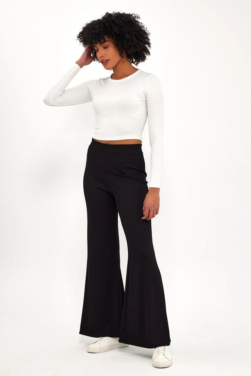 الكسندر جاردي Elastic Waist Ribbed Flare Leg Fabric TROUSERS (B24-00188)