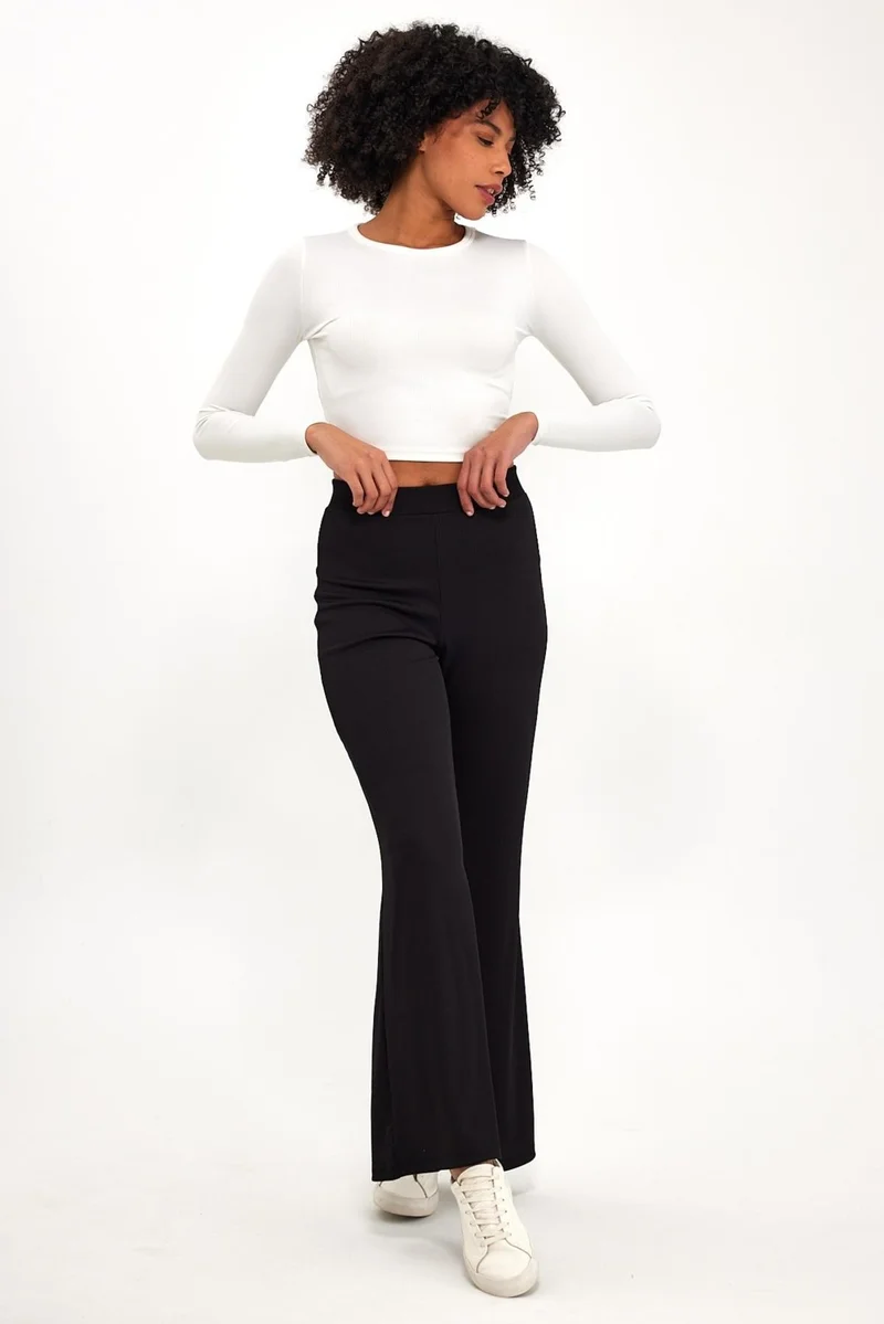 الكسندر جاردي Elastic Waist Ribbed Flare Leg Fabric TROUSERS (B24-00188)