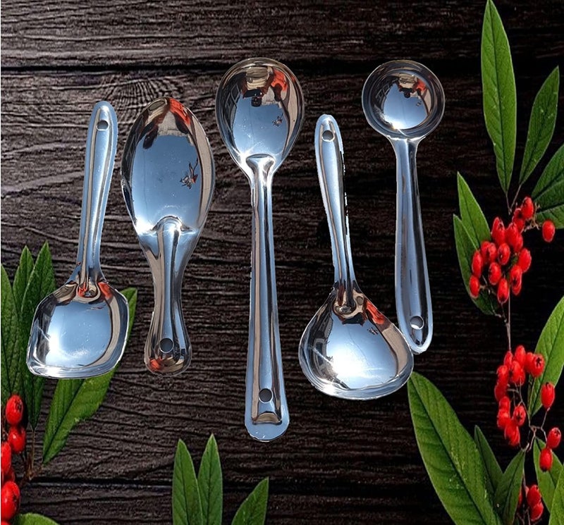 SOLINO Stainless Steel Serving Spoon Set for Dining, Cooking Spoon Set for Kitchen, Tableware, Soup Ladle Solid Spoon Rice Spoon Curry/dal/Rice/Pasta Cuttlery Spoon Set, Set of 5 - Image 4