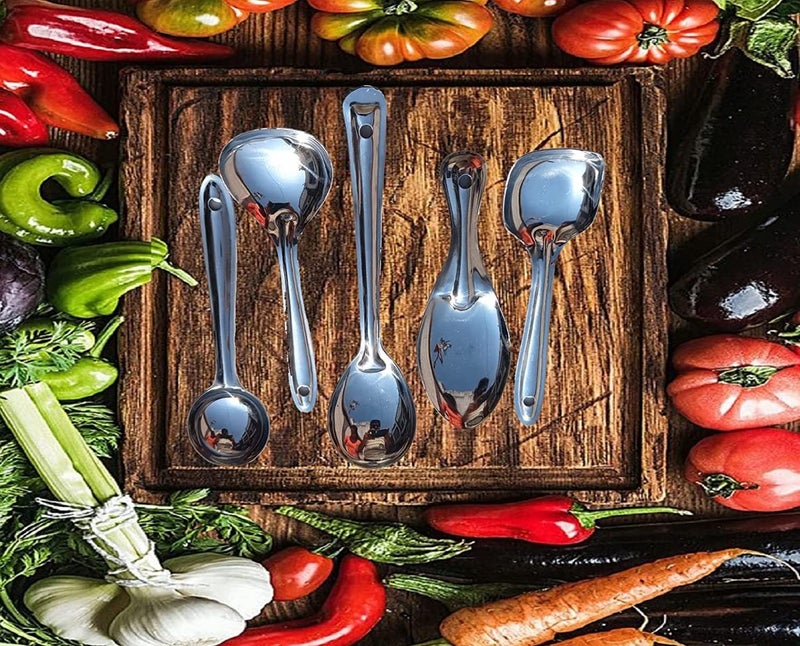 SOLINO Stainless Steel Serving Spoon Set for Dining, Cooking Spoon Set for Kitchen, Tableware, Soup Ladle Solid Spoon Rice Spoon Curry/dal/Rice/Pasta Cuttlery Spoon Set, Set of 5 - Image 3