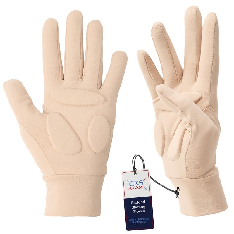 CRS Cross Padded Ice Skating Gloves. Warm Padded Protection for Figure Skating Testing, Practice, Dance Competitions, Roller Skaters and Cheerleading. (Tan, Youth Medium/Large) - Image 1