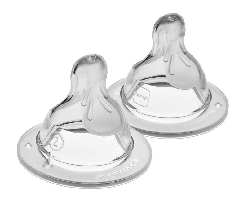 MAM Bottle Nipples Medium Flow Nipple Level 2, for 2+ Months, SkinSoft Silicone Nipples for Baby Bottles, Fits All MAM Bottles, 2 Pack - Image 1