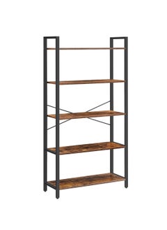 Protector Modern Bookshelf, 5-Tier Storage Rack with Steel Frame, for Living Room, Office, Study, Hallway, Industrial Style, Rustic Brown + Black  - Image 1