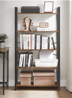 Protector Modern Bookshelf, 5-Tier Storage Rack with Steel Frame, for Living Room, Office, Study, Hallway, Industrial Style, Rustic Brown + Black  - Image 2