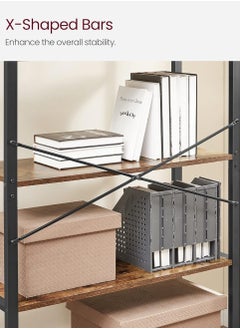 Protector Modern Bookshelf, 5-Tier Storage Rack with Steel Frame, for Living Room, Office, Study, Hallway, Industrial Style, Rustic Brown + Black  - Image 3