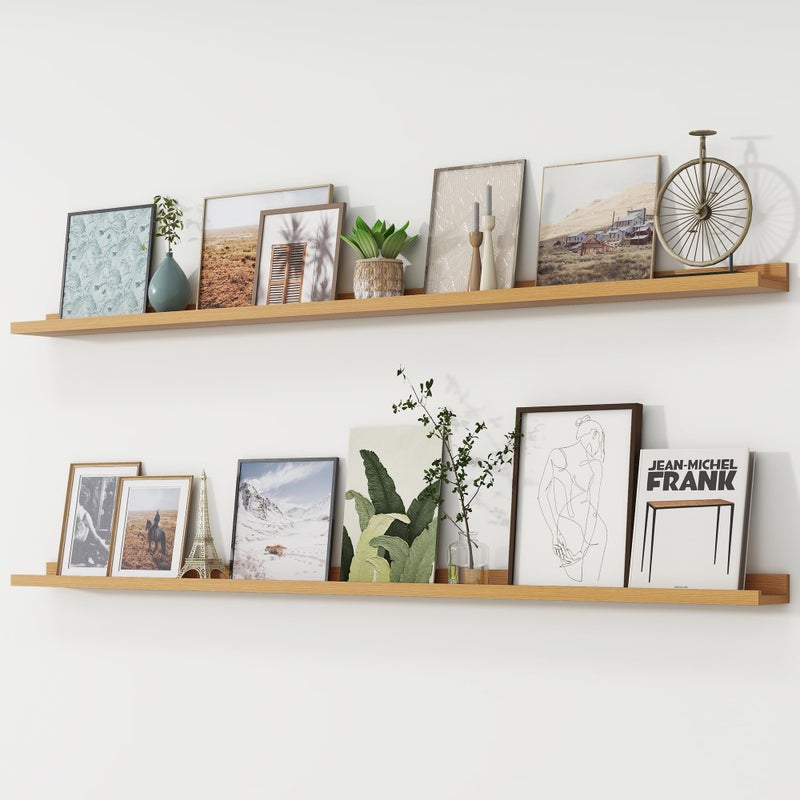 Picture Ledge Shelf Floating Shelves Set of 2 72 Inches Long Large Nursery Book Shelves for Toys Storage Kids Bookshelf Wall Mounted for Living Room Bedroom Decor Books Photo Frames Natural Oak