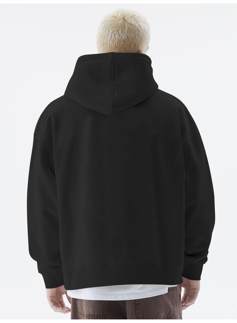 Maniac Mens Solid Full Sleeve Black Hoodie Cotton Sweatshirt - Image 4