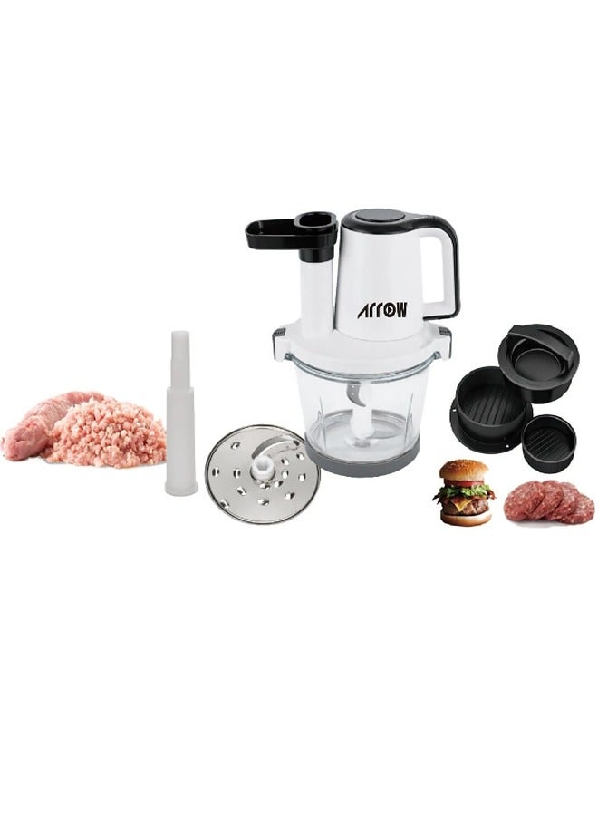 Arrow Arrow Bowl 3 in 1 Copping, 2LTR Glass Bowl, 300W | Slicing And Shredding Chopper| Burger Maker | Stainless Steel Double Blade | Plastic Body | One Speeds | Safety switch |White Color |Easy Cleaning | Model Name: RO-FPW02L3 - Image 3