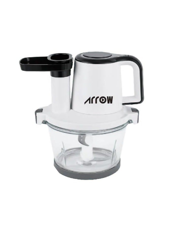 Arrow Arrow Bowl 3 in 1 Copping, 2LTR Glass Bowl, 300W | Slicing And Shredding Chopper| Burger Maker | Stainless Steel Double Blade | Plastic Body | One Speeds | Safety switch |White Color |Easy Cleaning | Model Name: RO-FPW02L3 - Image 4