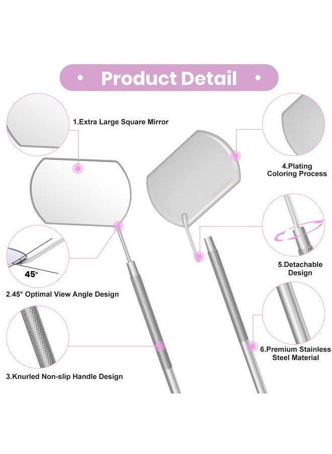 BELOOSYE 1 PCS Large Lash Mirror for Eyelash Extension Supplies+1 PCS Storage Bag,Stainless Steel Light-weight Detachable Eyelash Mirror for Extensions,Makeup Inspection Mirror for Lash Tech Supplies(Silver) - Image 2