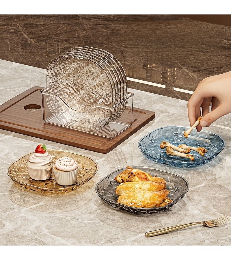 6pcs Golden Square Water Ripple Serving Tray Set for Snacks Fruits Desserts Cakes and Breakfast - Image 1