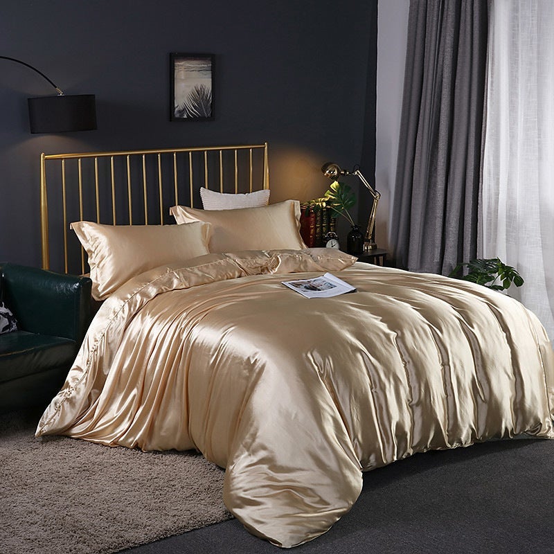 Washed Silk Four-Piece Set Silky Silk Quilt Cover Bed Sheets Ice Silk Bed Sheets 1.8M Bedding Dropshipping - Image 1