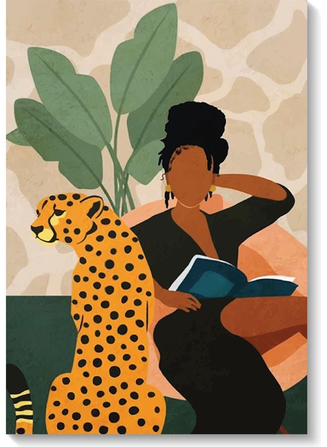 RYN Woman And Leopard Abstract Wall Art Multicolour 40x60cm - Image 1