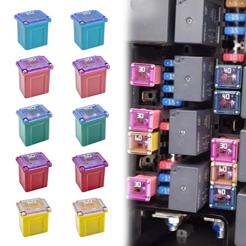 GolThd 10PCS Jcase Fuse Kit Box Shaped Micro Cartridge Fuses Kit Compatible with Toyota Chevy Ford Nissan 20A30A40A50A60A Low - Image 1