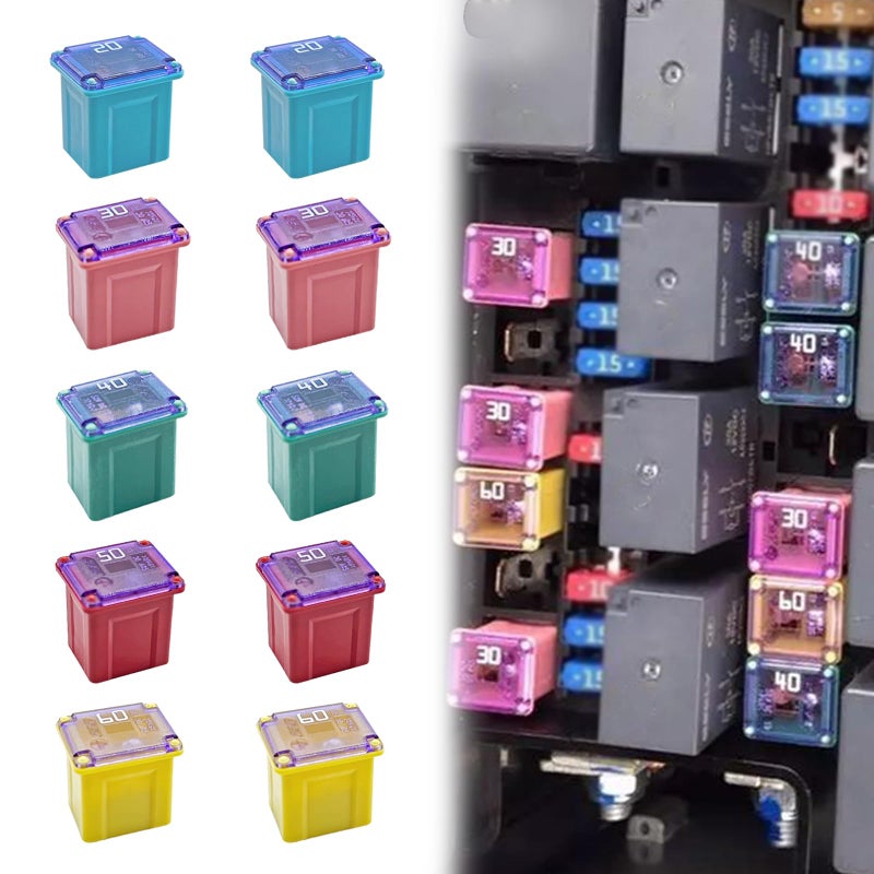 GolThd 10PCS Jcase Fuse Kit Box Shaped Micro Cartridge Fuses Kit Compatible with Toyota Chevy Ford Nissan 20A30A40A50A60A Low - Image 3
