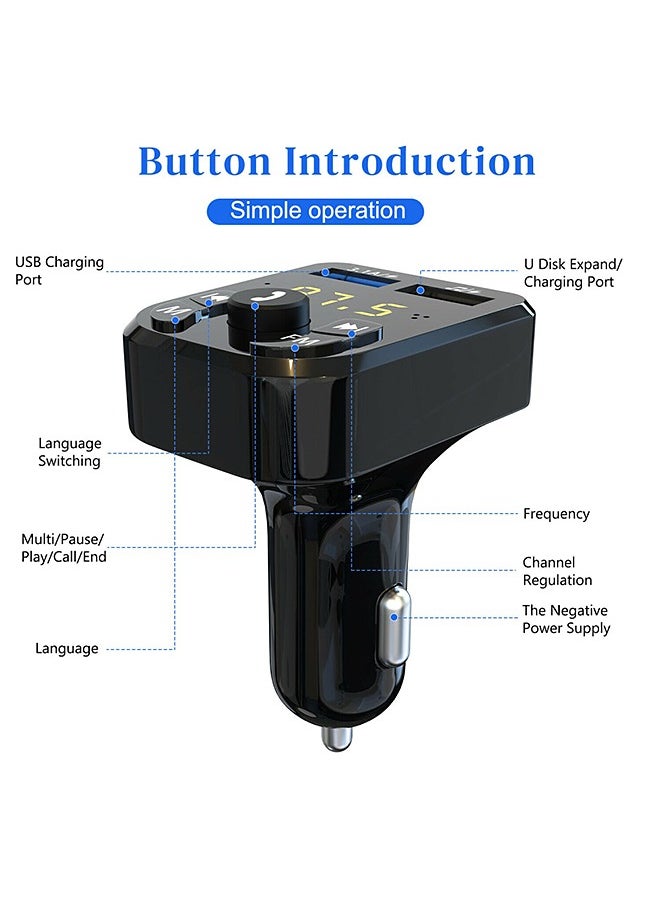 Mi VAZA - Car Bluetooth Adapter - Car Charger - MP3 Music Player - Wireless Radio Adapter- FM Transmitter - Car Kit - Car Accessories - Support USB Disk, TF Card - Image 1