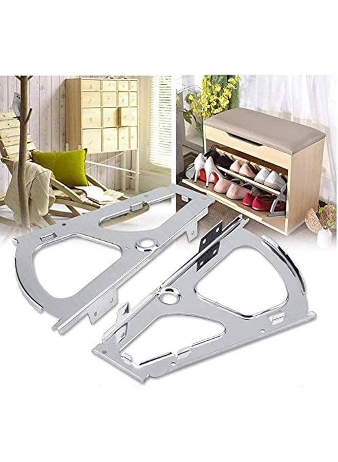 S-TOP Shoes Drawer Hinge 2 Pcs Stainless Steel Furniture Cabinet Flip Plate Frame Turning Rack Accessory Replacement Fittings for Kitchen LivingRoom Cabinet Flip Frame Hinges Furniture Parts Hardware - Image 1