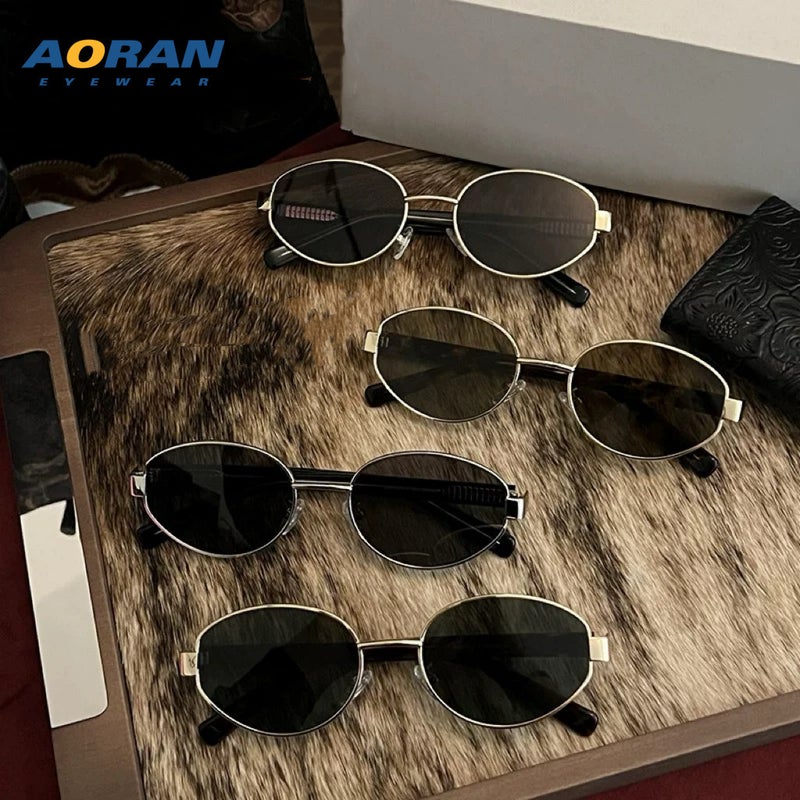 Aoran Luxury Vintage UV-Protective Sunglasses for Women and Men - Elegant Metal Oval Frame, 2024 Winter  Collection - Image 4