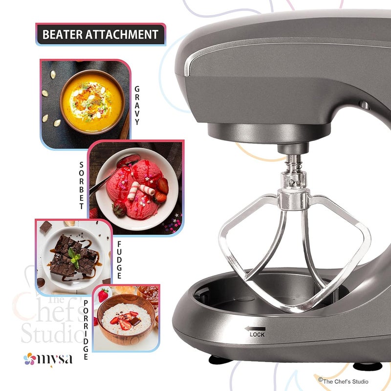 MYSA SM1502 Stand Mixer 800 W Planetary Drive Food Mixer Tilt Head 55 Ltrs SS Bowl with 6 Speed for Baking and Cooking Stainless Steel Bowl Dough Hook Wire Whisk and Beater Grey - Image 5