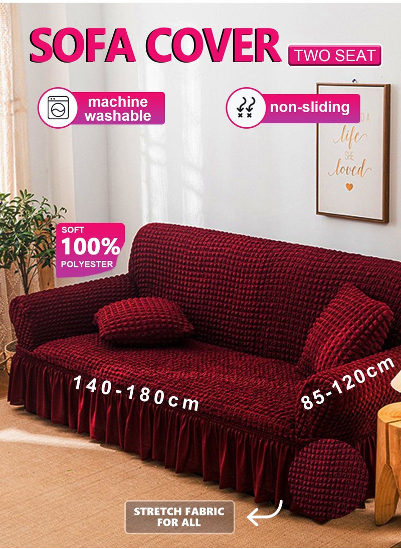 Arabest Sofa Cover One Piece Easy Fit Stretch Couch Cover with Skirt Durable Washable High Elastic Stretchable Universal Furniture Protector for Pets Kids (red, 2 Seats)  - Image 1