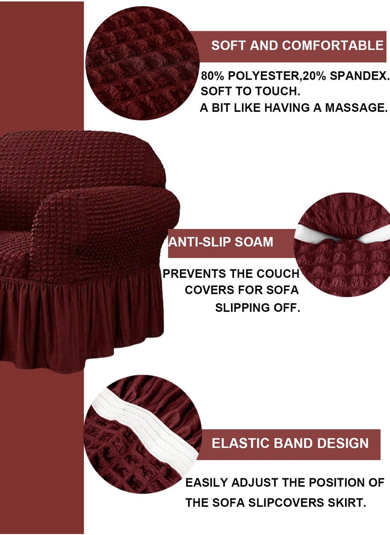 Arabest Sofa Cover One Piece Easy Fit Stretch Couch Cover with Skirt Durable Washable High Elastic Stretchable Universal Furniture Protector for Pets Kids (red, 2 Seats)  - Image 2