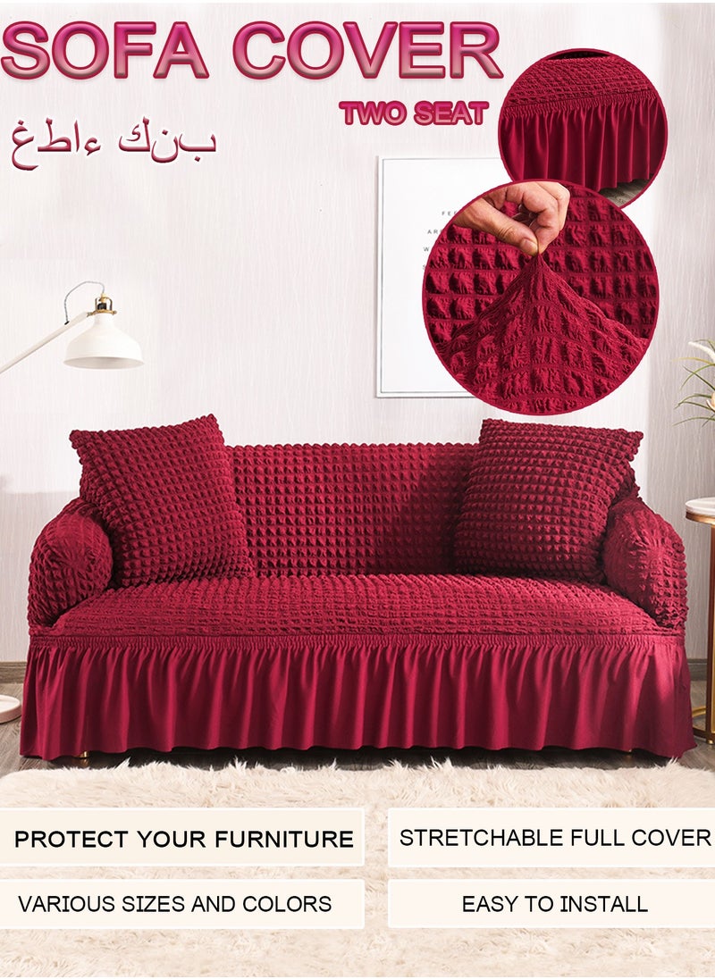 Arabest Sofa Cover One Piece Easy Fit Stretch Couch Cover with Skirt Durable Washable High Elastic Stretchable Universal Furniture Protector for Pets Kids (red, 2 Seats)  - Image 1
