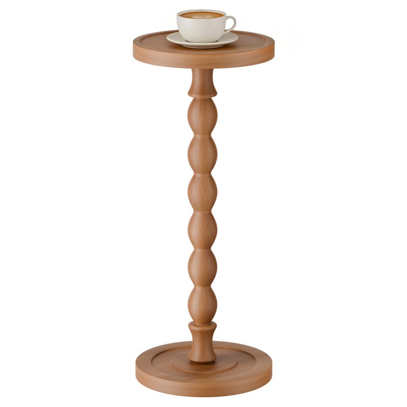 iFaveorr Solid Wood Drink Table, Rubber Woodâ€Œ Small Round Side Table for Small Spaces, Martini Tables, Pedestal End Tables for Living Room, Bedroom, Corners, and Office (Light Walnut, 9.4 inch) - Image 1