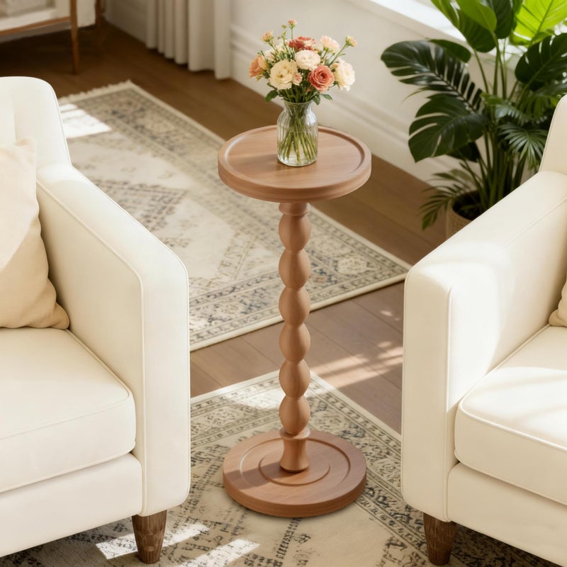 iFaveorr Solid Wood Drink Table, Rubber Woodâ€Œ Small Round Side Table for Small Spaces, Martini Tables, Pedestal End Tables for Living Room, Bedroom, Corners, and Office (Light Walnut, 9.4 inch) - Image 5