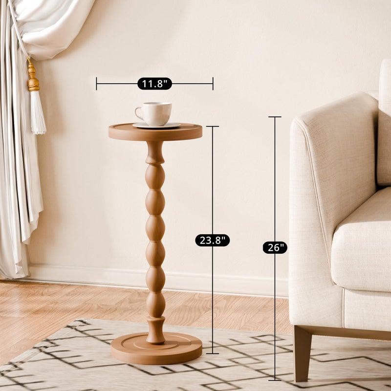 iFaveorr Solid Wood Drink Table, Rubber Woodâ€Œ Small Round Side Table for Small Spaces, Martini Tables, Pedestal End Tables for Living Room, Bedroom, Corners, and Office (Light Walnut, 9.4 inch) - Image 4