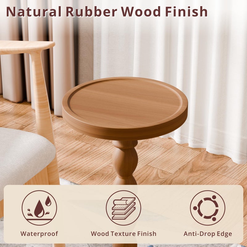 iFaveorr Solid Wood Drink Table, Rubber Woodâ€Œ Small Round Side Table for Small Spaces, Martini Tables, Pedestal End Tables for Living Room, Bedroom, Corners, and Office (Light Walnut, 9.4 inch) - Image 2