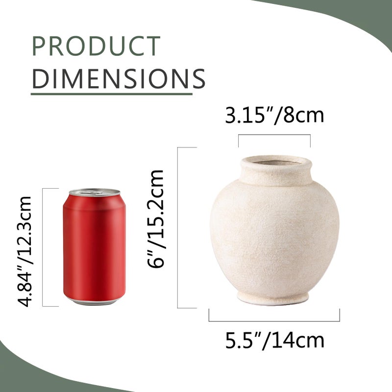 ooit Ceramic Rustic Farmhouse Vase, 6 Inch White Small Flower Vase Decorative Vase Short Pottery Vases for Home Decor Table Living Room Entryway Mantel Bookshelf Bedroom Bathroom Kitchen - White - Image 2