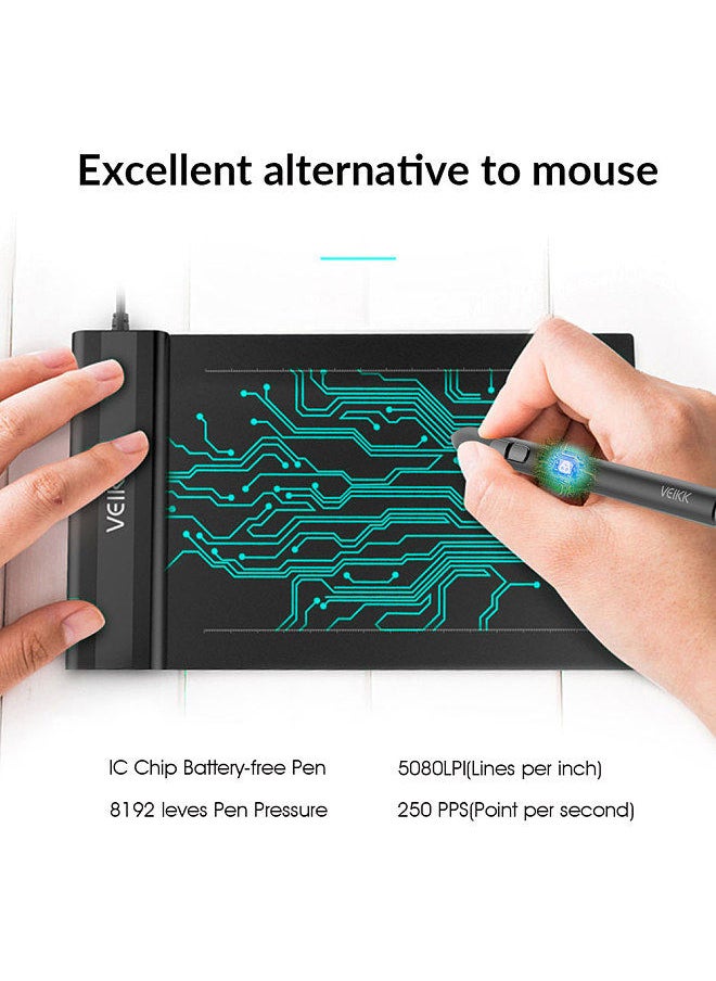 Veikk - S640 Graphics Digital Tablet with Battery-free Pen 8192 Levels Pressure Sensitivity Electronic Drawing Tablet Compatible With Android Windows Mac - Image 1