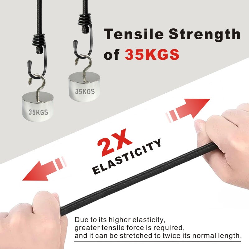 BEXSLE Bungee Cords with Hooks, Heavy Duty Outdoor Elastic Bungee Strapsï¼ŒNo Odour Industrial Grade Bungee Rope for Securing Tarps, Luggage, Tents, Bikes or Garden Tidying 24inch 4Pcs (Black) - Image 2