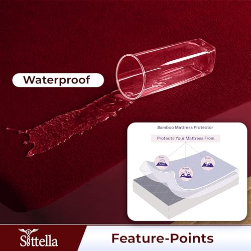 SITTELLA®78 x 60 Inches (6.5 × 5 feet) 100% Waterproof Premium Cotton Mattress Protector | Hypoallergenic, Breathable & Ultra-Soft Fitted Bed Protector Queen Size- Maroon - Image 4