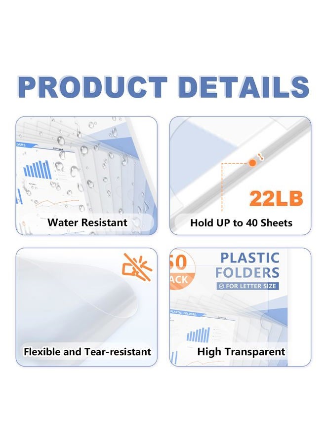 TOTiyea 50 Pack Clear Folder, Plastic L-Type Folders, Clear Copy Safe Project Pocket, Fits Letter Size 8.5x11 Paper, Transparent - Image 5