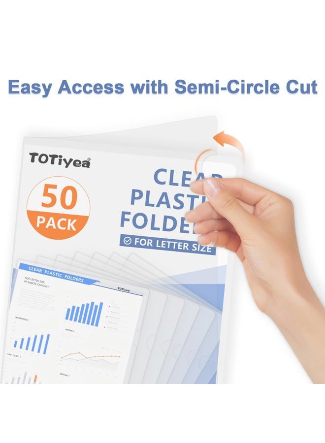 TOTiyea 50 Pack Clear Folder, Plastic L-Type Folders, Clear Copy Safe Project Pocket, Fits Letter Size 8.5x11 Paper, Transparent - Image 3