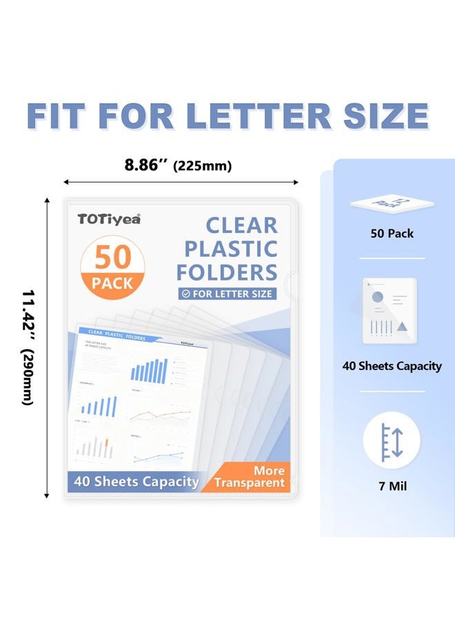 TOTiyea 50 Pack Clear Folder, Plastic L-Type Folders, Clear Copy Safe Project Pocket, Fits Letter Size 8.5x11 Paper, Transparent - Image 2