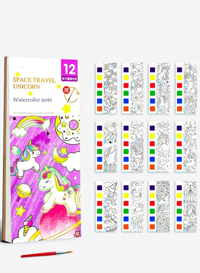 12 Page Children's Coloring Book with Brushes and Paint - Image 1