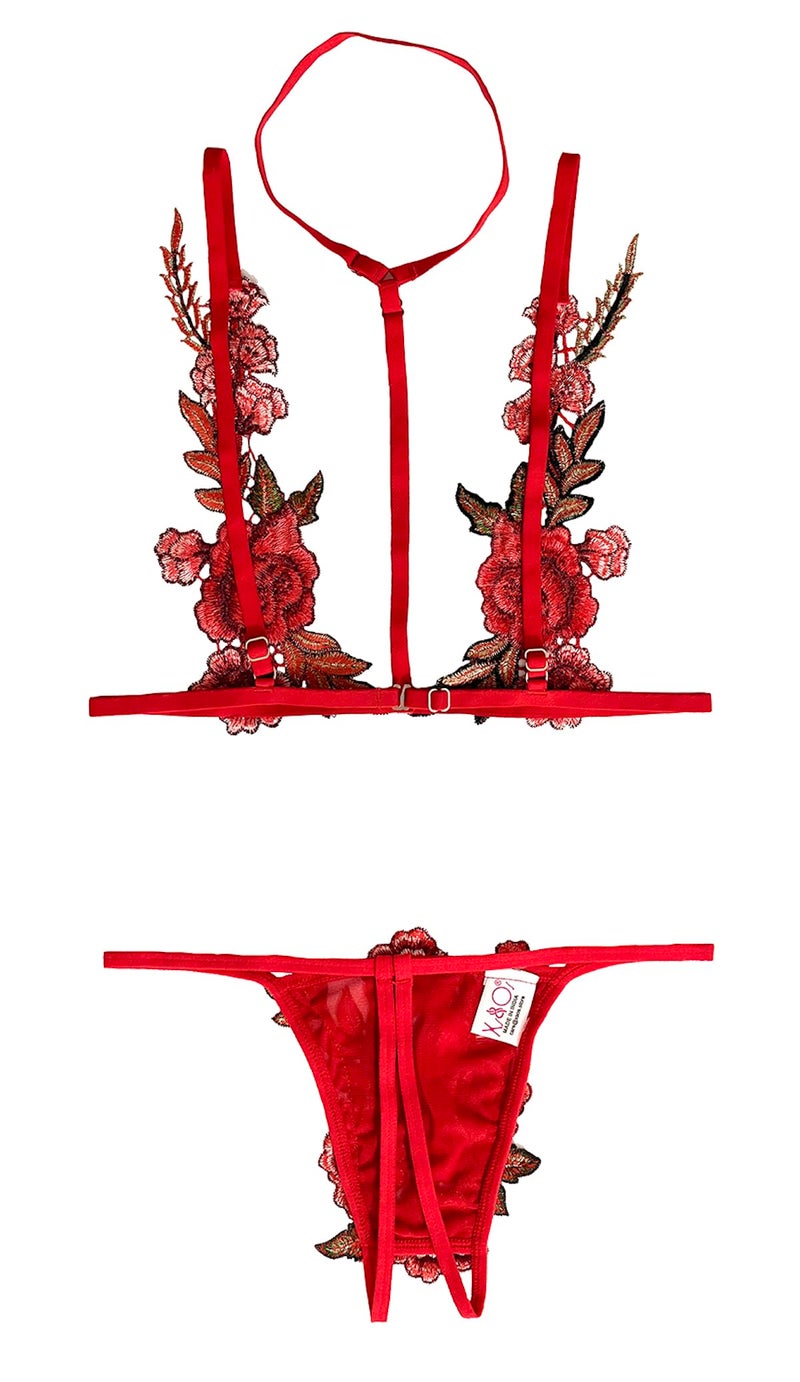 Xs and Os Women's Embroidered Floral Bra Panty Lingerie Set (Multicolor (Red), Small) - Image 4