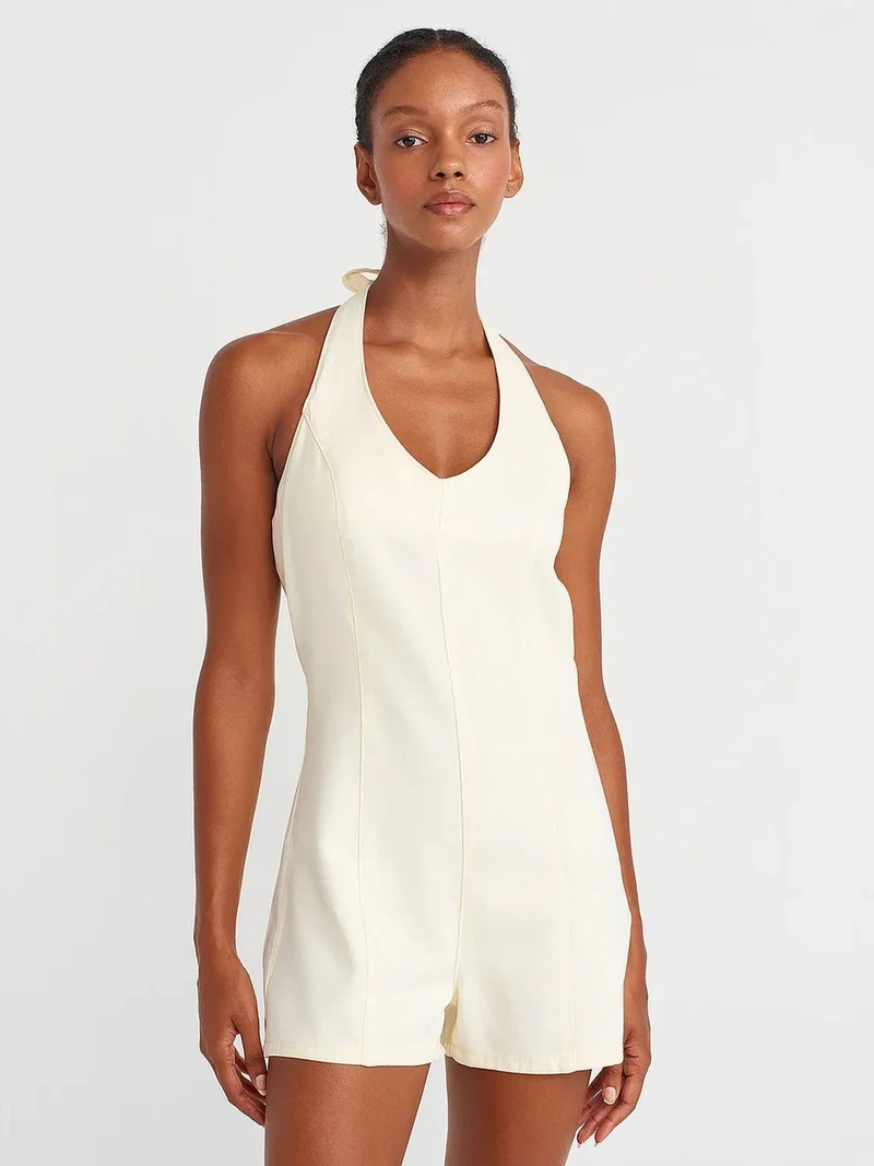 ديلفين DILVIN Halter Tie-Detail Short Playsuit