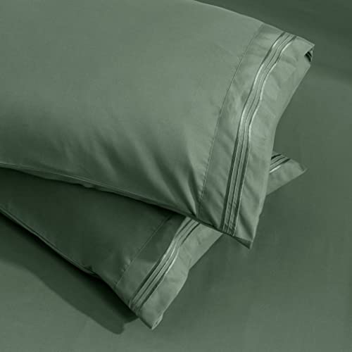 Aormenzy Microfiber Pillow Cases - King Size Set of 2-1800 Thread Count Ultra Soft Green Pillowcases - Wrinkle Resistant Pillow Covers with Envelope Closure - 20" x 40" - Image 4