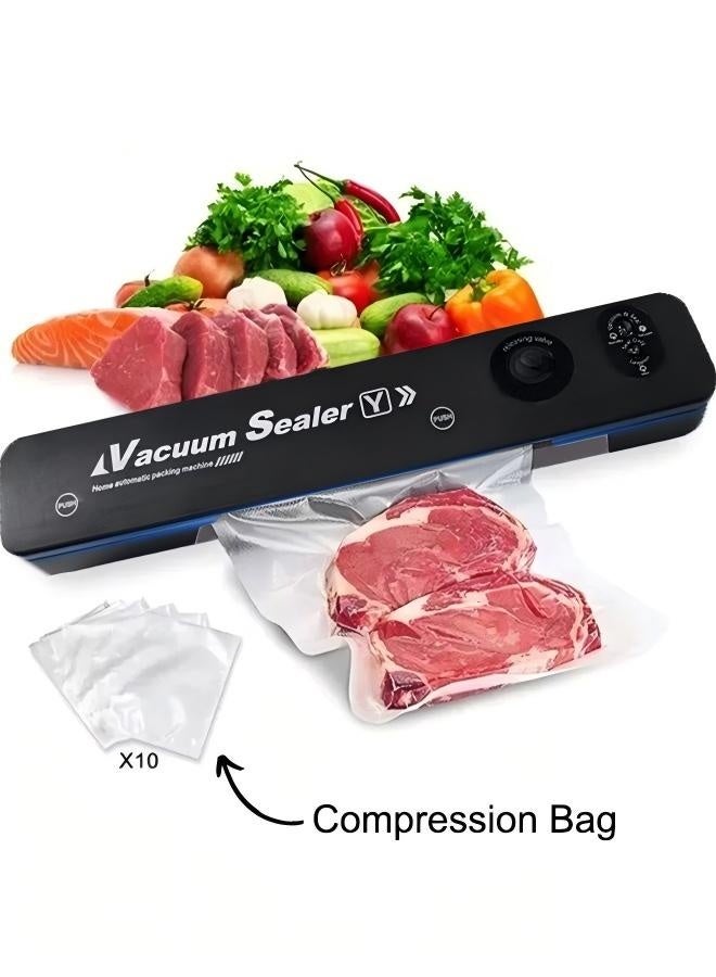 Vacuum Sealer Machine Food Vacuum Sealer Machine Home Vacuum Food Sealer Compact Food Extraction Vacuum Machine Push-Button Type Food Vacuum Machine Wet And Dry Universal With 10 Vacuum Seal Bags  - Image 1