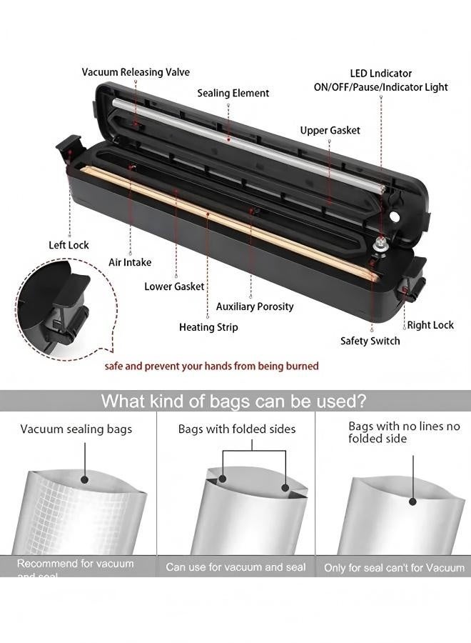 Vacuum Sealer Machine Food Vacuum Sealer Machine Home Vacuum Food Sealer Compact Food Extraction Vacuum Machine Push-Button Type Food Vacuum Machine Wet And Dry Universal With 10 Vacuum Seal Bags  - Image 5