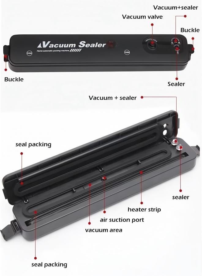 Vacuum Sealer Machine Food Vacuum Sealer Machine Home Vacuum Food Sealer Compact Food Extraction Vacuum Machine Push-Button Type Food Vacuum Machine Wet And Dry Universal With 10 Vacuum Seal Bags  - Image 3