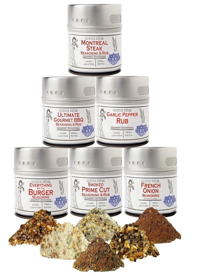 GUSTUS VITAE Gourmet Steak & Beef Seasoning Gift Set - Six Pack | Authentic Small Batch Seasoning Mixes - Built For The BBQ | 6 Gourmet All Natural Spice Blends - | Hand Packed, Non GMO | Sustainably Sourced, Made in USA | GLP-1 Friendly | Artisanal Spice Blends, Marinades, and Rubs | Gustus Vitae | All Occasion Gift - Image 1