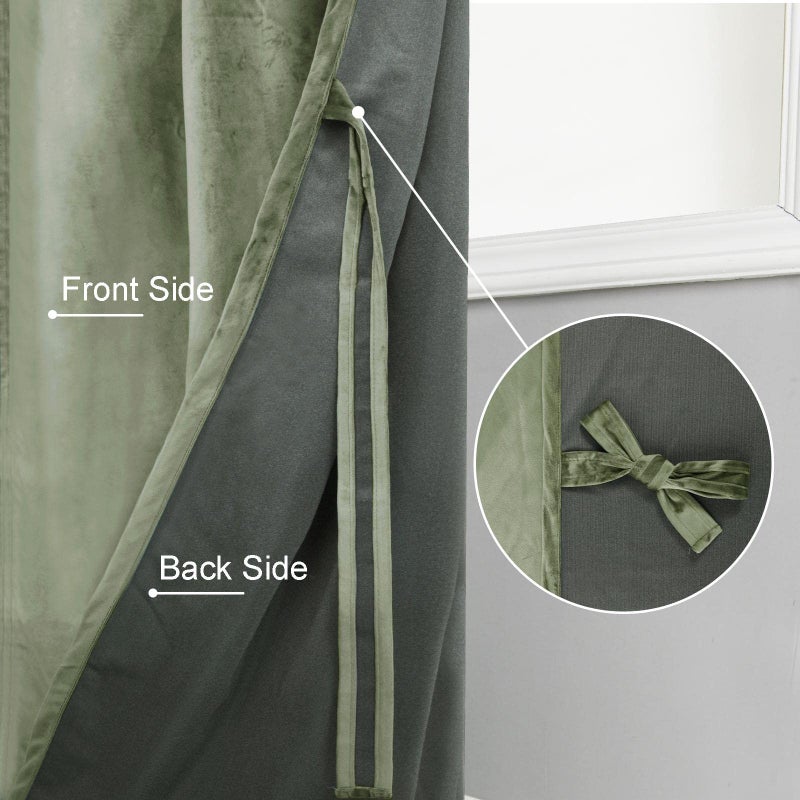 JIUZHEN Sage Green Velvet Curtains for Bedroom - 72 inch Length Thermal Insualted Room Darkening Rod Pocket Blackout Drapes for Office/Closet  Set of 2 Panels  52W x 72L - Image 4