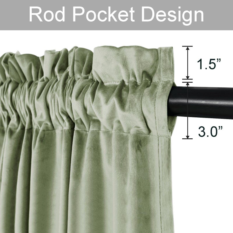 JIUZHEN Sage Green Velvet Curtains for Bedroom - 72 inch Length Thermal Insualted Room Darkening Rod Pocket Blackout Drapes for Office/Closet  Set of 2 Panels  52W x 72L - Image 2