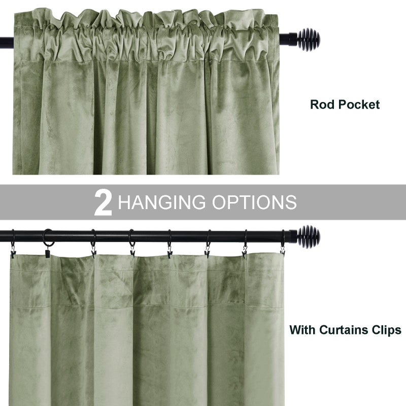 JIUZHEN Sage Green Velvet Curtains for Bedroom - 72 inch Length Thermal Insualted Room Darkening Rod Pocket Blackout Drapes for Office/Closet  Set of 2 Panels  52W x 72L - Image 3