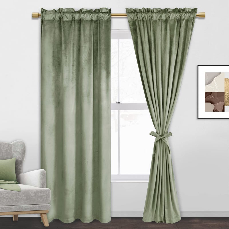 JIUZHEN Sage Green Velvet Curtains for Bedroom - 72 inch Length Thermal Insualted Room Darkening Rod Pocket Blackout Drapes for Office/Closet  Set of 2 Panels  52W x 72L - Image 1