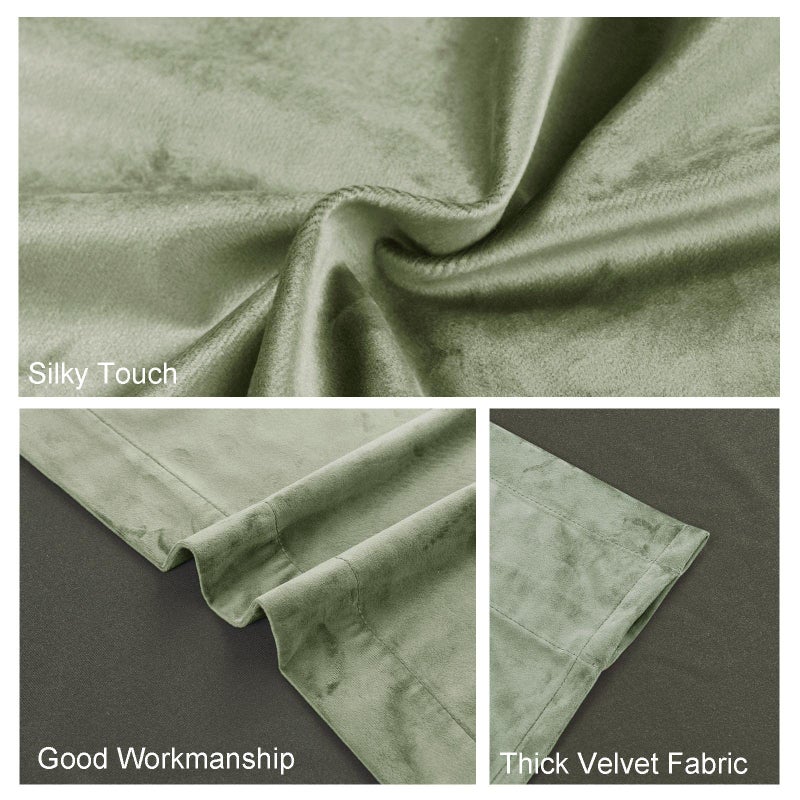 JIUZHEN Sage Green Velvet Curtains for Bedroom - 72 inch Length Thermal Insualted Room Darkening Rod Pocket Blackout Drapes for Office/Closet  Set of 2 Panels  52W x 72L - Image 5